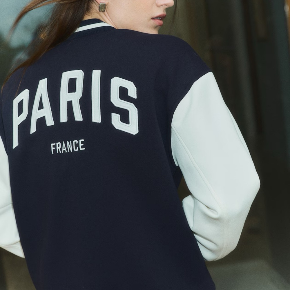 Paris Varsity Jacket - Navy and White